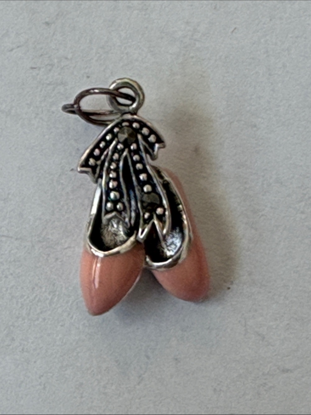Sterling Ballet Slipper Charm Pendant in Pink and Marcasite